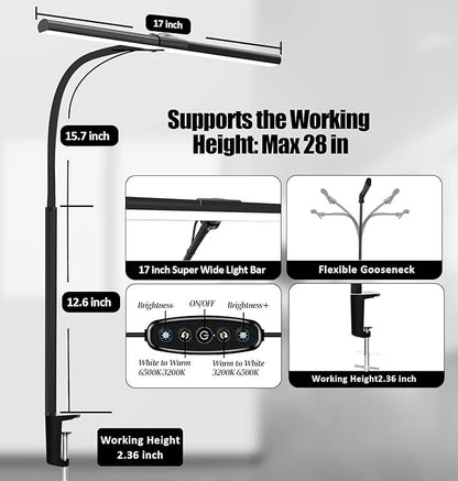 Led Eye-Caring Desk Lights for Home Office, Modern Office Lamp, 12W Dimmable & 5 Color Modes Extra Bright Tall Architect Clamp Lamp for Workbench Monitor Crafting