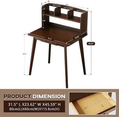 IOTXY Small Writing Desk with Hutch - 31.5" Work Computer Study Table | Black Walnut, Storage Drawer, Space-saving for Home and Office, with Bookshelves