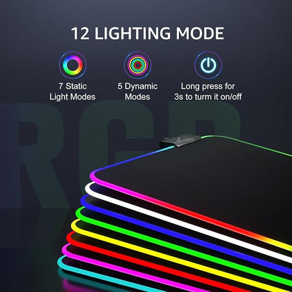 KTRIO RGB Large Gaming Mouse Pad, 31.5 x 11.8 in, RGB Black, XL | Smooth Micro-Weave Surface, RGB Lighting Design, Non-Slip Rubber Base, Durable Stitched Edges, Office & Home Use