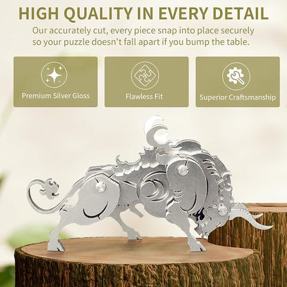 Microworld 3D Metal Puzzle, Mechanical Cow Metal Model Kits, Steel Warcraft Collection Challenge 3D Puzzles Brain for Adult Teaser DIY Animal Art Craft Decoration Mini Gifts
