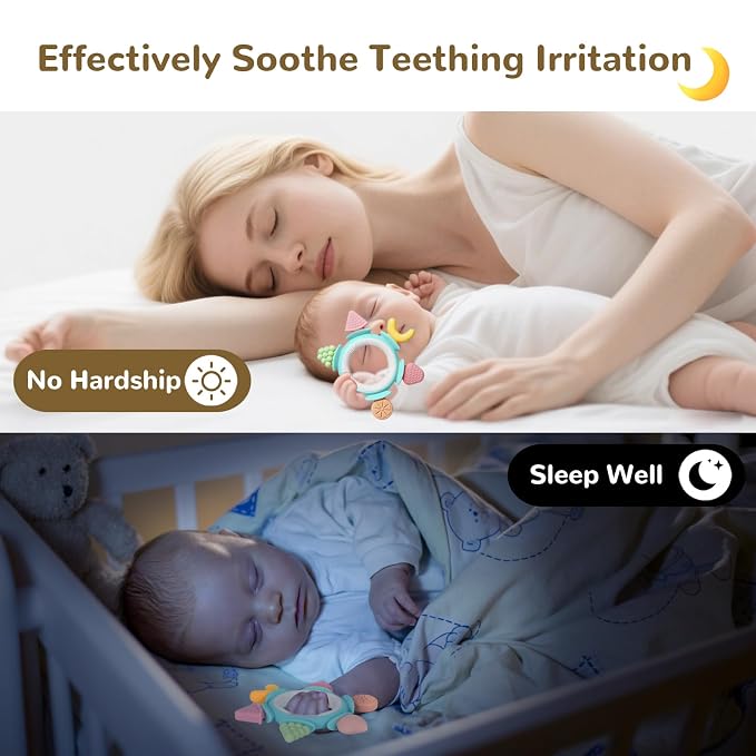 Hooku Silicone Teethers for Babies 6-12 Months, Teething Toys for Babies 0-6 Months, Baby Fruit Teethering Rings, BPA Free Baby Chew Toys, Infants Gifts