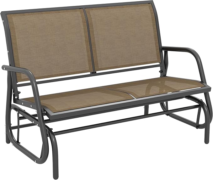 Outsunny 2-Person Outdoor Glider Bench, Patio Double Swing Rocking Chair Loveseat w/Powder Coated Steel Frame for Backyard Garden Porch, Light Mixed Brown