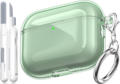 for AirPods Pro 3 Clear Case 2025, Military-Grade Shockproof, Soft TPU Highly Transparent Anti-Yellowing for AirPods Pro 3 Case with Cleaning Kit & Cute Round Buckle, Clear Green