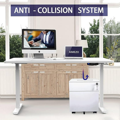 AIMEZO Standing Desk Frame, Dual Motor Electric Height Adjustable Sit Stand Desk Frame with 4 Memory Preset Button, USB Charging Port for Home Office (2 Tier Legs, White)