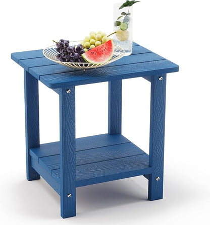 LUE BONA Adirondack Outdoor Side Table, 2-Tier Navy Blue HDPS Patio End Table Weather Resistant, Morden Side Table for Patio, Pool, Porch