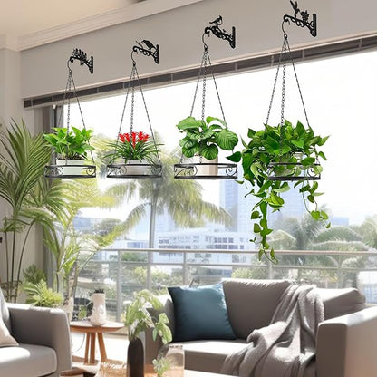 2-Pack Aesthetic Plant Hangers Outdoor and Indoor – 10 Inch Metal Hanging Plant Bracket with Beautiful Bird Pattern – Anti Rust Plant Hooks for Hanging Baskets, Bird Feeder, Windchime, Lantern