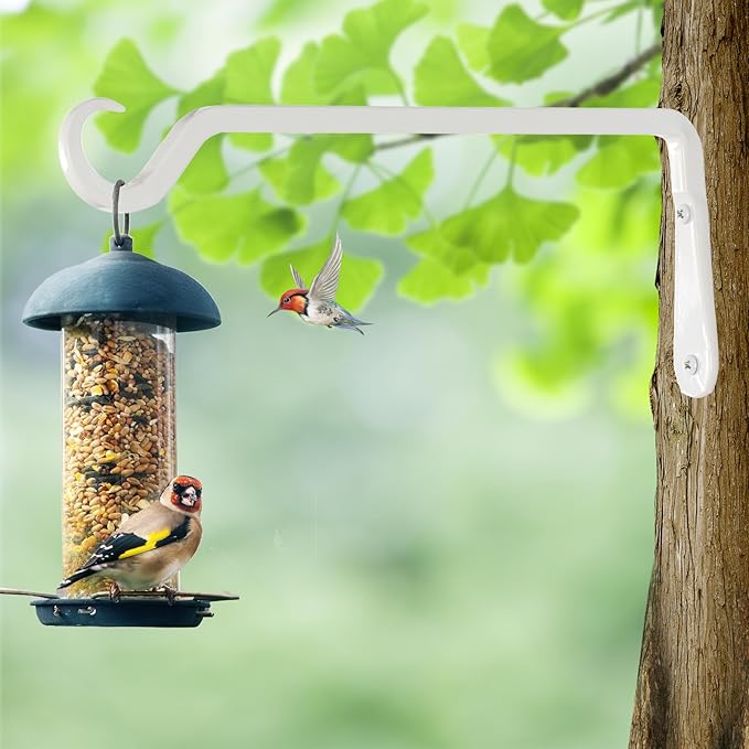 12" Plant Hangers 2-Pack - Heavy Duty Rust-Resistant Steel Hooks for Bird Feeders, Indoor/Outdoor Plants & Wall Decor, White