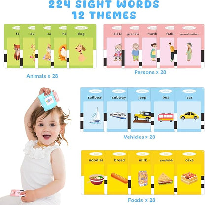 Toddler Talking Flash Cards for 1 2 3 4 5 Year Old Boys and Girls - Language Sensory Learning Device with 224 Sight Words - Montessori,Pocket Speech Therapy,Autism Toys,Christmas Birthday Gift - Blue
