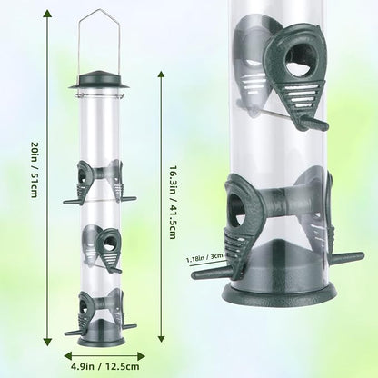 MIXXIDEA 2PK Metal Bird Feeders with 6 Feeding Ports,Tube Bird Feeder with Steel Hanger,Wild Bird Feeder for Outdoors Hanging, Attracting Birds in Your Lawn, Garden, Balcony (Green)
