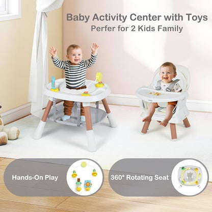 INFANS 9 in 1 High Chair, Convertible Baby Highchair for Babies and Toddlers, Table and Chair Set Building Block Infant Dining Booster Seat, Kids Stool with Activity Children Play Kitchen (Beige)