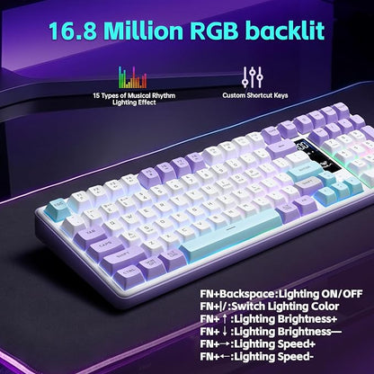 Aula S99pro V2 Full Size Gaming Keyboard,Wireless Creamy Membrane Keyboard | Tri-Mode Bluetooth/2.4GHz/USB-C,16.8mil RGB Backlit,Media Digital Screen,4000mAh Computer Wireless Keyboard with Number Pad
