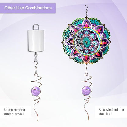 Gazing Ball Spiral Tail with Purple Glass Orb, Wind Spinners Stabilizer, Stainless Steel Wind Spinner Tail, Outdoor Décor, Hanging Garden Sculptures Decoration Ornament 13inch Height
