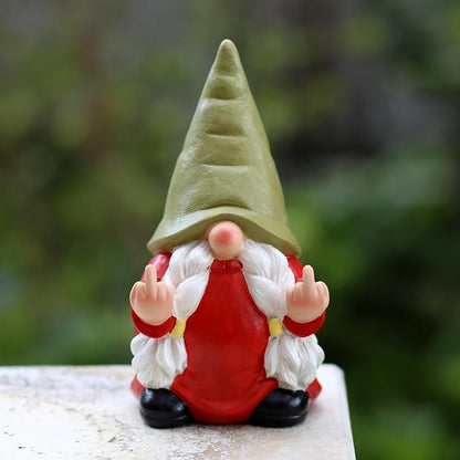 Middle Finger Female Gnome Statue 7.8in， Naughty Garden Gnome Statue Decoration and Lawn Ornament - Funny Garden Gnomes for Outdoor or Home Decor
