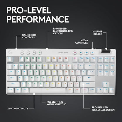 Logitech G Pro X TKL Lightspeed Wireless Gaming Keyboard, Tactile + G Pro X 2 Lightspeed Wireless Gaming Headset Bundle - White