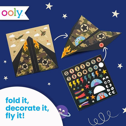 Ooly DIY Paper Airplane Book, 24 Paper Planes & Stickers, Kit Includes 12 Completed, 6 Blank and 6 Color-in Planes, Great Gifts for Kids, Activities for Boys and Girls