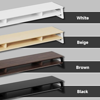 Dual Monitor Stand Riser for Desk, 41.7 Inch Large 2 Tier Computer Monitor Stand for 2 Monitors, Desktop Storage Organizer Shelf with Keyboard Space for Laptop PC Printer White