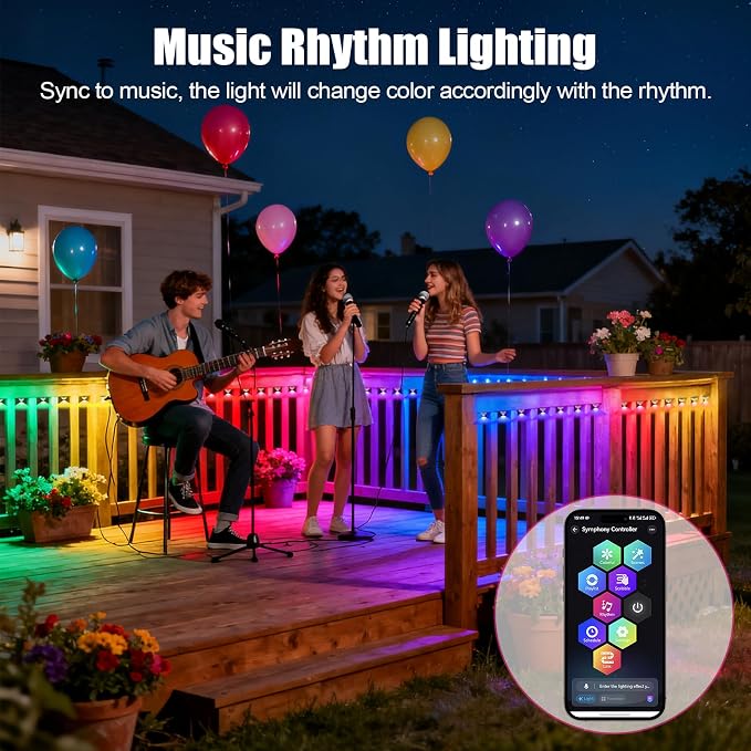 GOESWELL Smart Permanent Outdoor Lights for Patio: IP68 Waterproof Smart Balcony Lights with App & Remote Control - 16ft Garden Fence Light with 25 LED Bulbs for Railing Stair Decor
