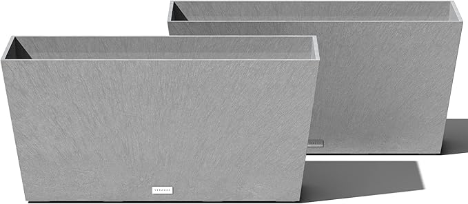 Veradek Pure Series Midori Trough Planter - Large Rectangular Planter for Indoor or Outdoor Deck/Porch | Durable All-Weather Use with Drainage Holes | Modern Decor for Shrubs, Flowers, Small Plants