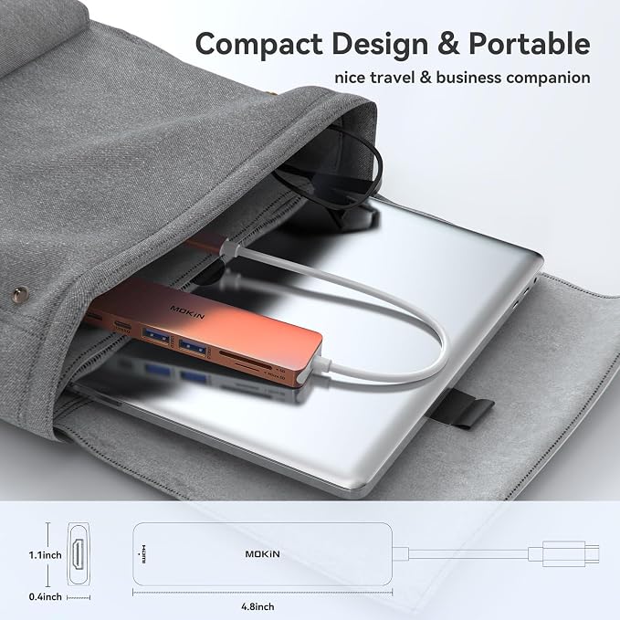 USB C Hub HDMI Adapter for MacBook Pro/Air, MOKiN 7 in 1 USB C Dongle with HDMI, SD/TF Card Reader, USB C Data Port,100W PD, and 2 USB 3.0 Compatible for MacBook Pro/Air, Dell XPS, Lenovo Thinkpad.