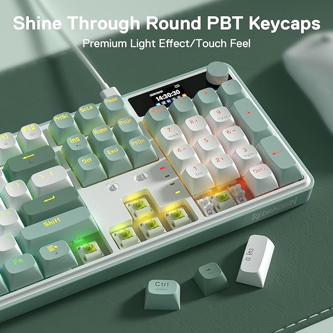 Redragon K761 PRO Wireless 104-Key Gasket Gaming Keyboard, Screen & Knob | Easy-Control LED Info Display, 0-Delay Tri-Mode, Cushioned 5-Layer Noise Dampening for Creamy Thocky Sound, Standard 104 keys