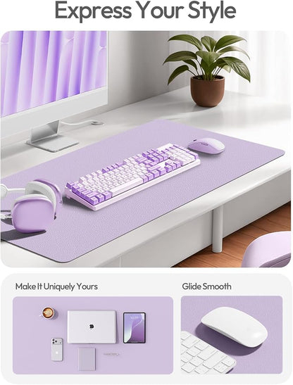 YSAGi Leather Desk Protector, Office Mat, Large Mouse Mat, Non-Slip PU Leather Blotter, Laptop Desk Mat, Waterproof Writing Pad for Office and Home(Light Purple, 63" x 17.2")