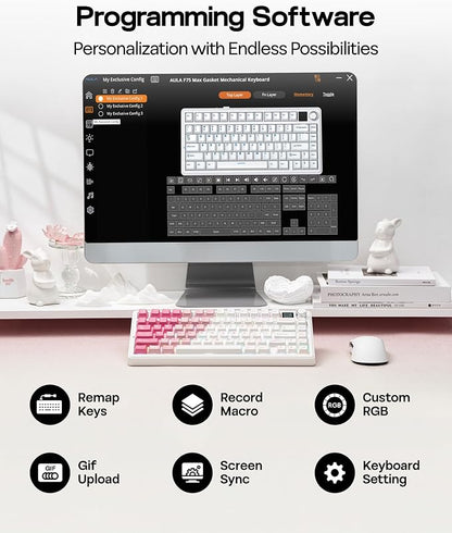 EPOMAKER X Aula F75 MAX Wireless Mechanical Keyboard with TFT Screen and Knob, Gasket Keyboard in 75% Layout, Hot Swappable Gaming Keyboard for PC/Mac/Linux (White Pink)
