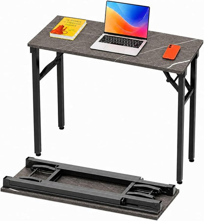 Folding Table Computer Desk - 35.8" No Assembly Folding Desk Design and Foldable Office Desk, Small Desk for Bedroom, Compact Storage Portable Use for Dorm and RV Small Space, Marble Greige