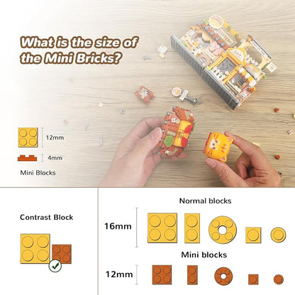 Street View Cute Cat Shop Mini Building Blocks, MOC Creative Building Toys Cute Animals Building Set for Girls 6-12, Simulation Architecture Construction Toy, Gift Idea for Kids Adults (917 PCS)