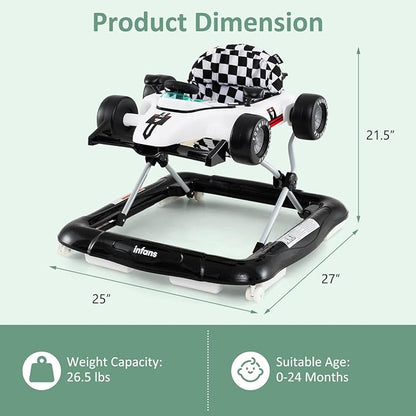 INFANS 4 in 1 Baby Walker, Foldable Toddler Activity Center with Adjustable Height, Padded Seat, Music, Light, Removable Tray, Push Walker for Girls Boys Aged 6-18 Months (Ivory)