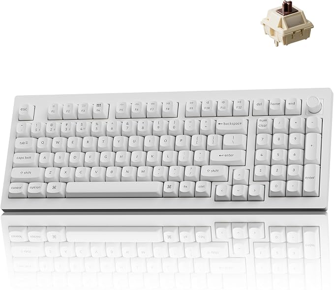 Keychron V5 Ultra 96% Wireless Mechanical Keyboard with 8000Hz Polling Rate & NKRO, Hot-Swappable RGB, Brown Switches, 97 Keys, 2.4GHz/Bluetooth/Wired, OSA PBT Keycaps, for Mac/Win/Linux - White