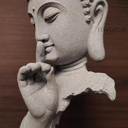 livelyfish Meditating Buddha Statue Zen Garden Statues Sandstone Thinker Buddha Sculpture Figurine for Fish Tank Aquarium Home Decorations, Gift (Large)