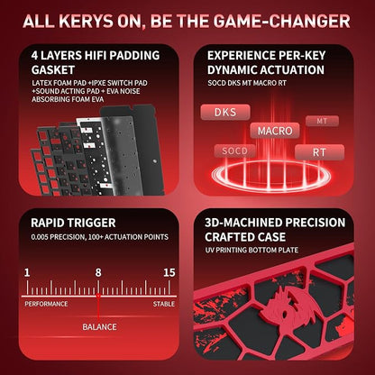 Redragon K753 HE Rapid Trigger Gaming Keyboard, 60% 61 Keys Wired Mechanical Keyboard w/Hype-Red Hollowed-Out Aluminum Base, Next-Gen UltraMag 100% POM Silky Rappid Trigger Magnetic Switch