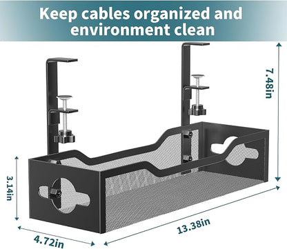 Under Desk Cable Management Tray 3 Pack, Cable Management Under Desk No Drill, Cable Organizer with Clamp for Wire Management, Cord Organizer for Office, Home - No Damage to Table (Black)
