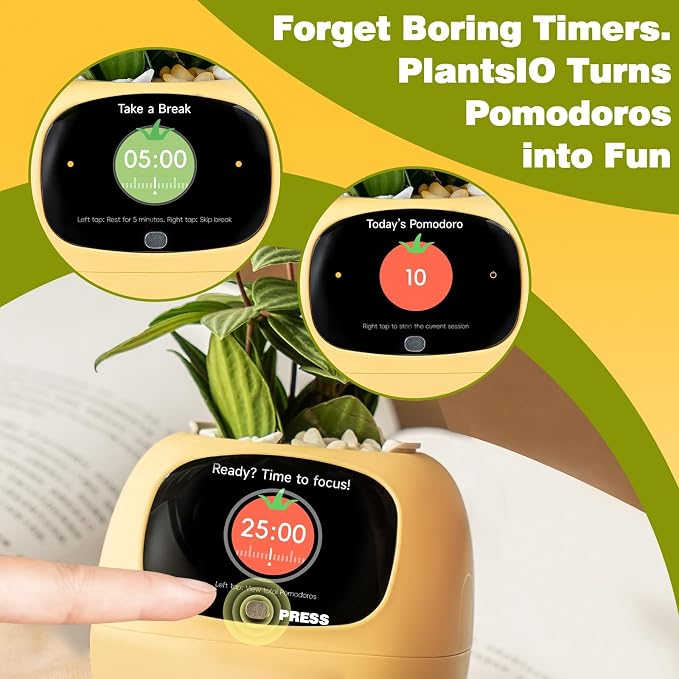 Upgraded AI Smart Flower Pot Multi-Emotion Interactive Digital Display Self Watering Planter Robot Flower Pot Supports 50+ Plants Decor for Desk Home Pet Office(Yellow)