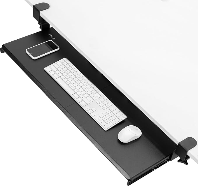 VIVO Black Extra Large 34 x 11 in Under Desk Keyboard Tray, MOUNT-KB15EB | Keyboard Tray for Typing, Slide Out Platform, Extra Sturdy C-Clamp Mount System, Computer Drawer, Black Frame