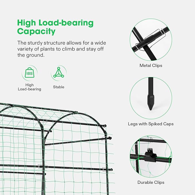 VIVOSUN 7Ft. Arch Trellis for Climbing Plants, 7 x 6 x 7ft Tall Metal Tunnel Trellis, Lightweight Metal Plant Support Archway with Nylon Netting for Climbing Vine, Vegetables, Fruits, Flowers, Black