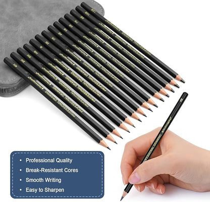 Heshengping Sketching and Drawing Pencils Set 26pcs, Art Supplies Drawing pencil Kit,Graphite Charcoal Professional Pencils Set, Adults Beginners Artist