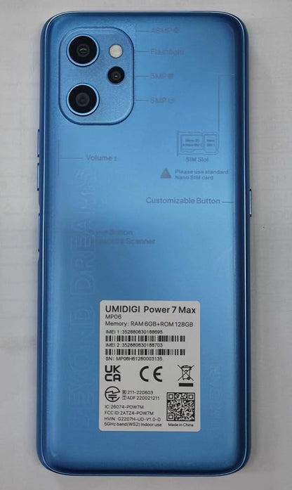UMIDIGI Power 7 MAX Unlocked Cell Phone,6GB+128GB 10000mAh Battery,6.7" Full Screen + 48MP AI Triple Camera Android Smartphone,NFC,GPS,Face & Fingerprint,BLE 5.0, WiFi 2.4GHz/5GHz,Warranty,Blue