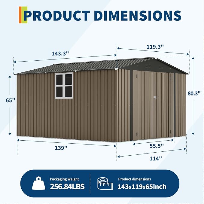 Garvee 10x12FT Metal Shed: Lockable, Windowed Steel Yard Storage, Brown. | Rust-resistant galvanized steel – withstands harsh weather for years.
