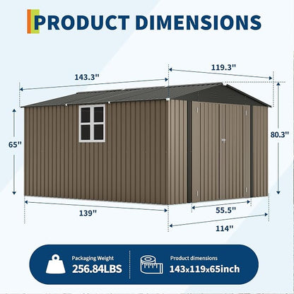 Garvee 10x12FT Metal Shed: Lockable, Windowed Steel Yard Storage, Brown. | Rust-resistant galvanized steel – withstands harsh weather for years.
