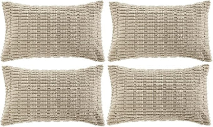 Fancy Homi 4 Packs Decorative Throw Pillow Covers for Living Room Couch Bed, Modern Farmhouse Boho Home Décor Accent Cushion Case, 20" x 12", Taupe