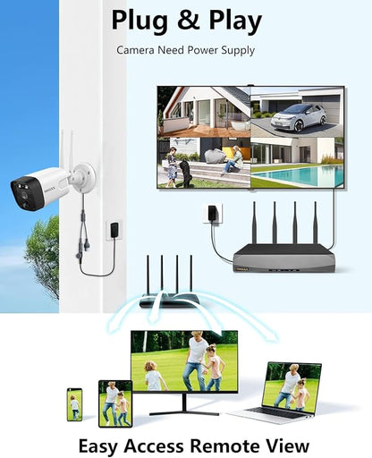 (2026 Update) Wireless WiFi Outdoor Security Camera System with Dual Antenna Cameras, 55% Stronger Signal, 130° Wide Angle, 2-Way Audio, No Monthly Fee, Home NVR Security System