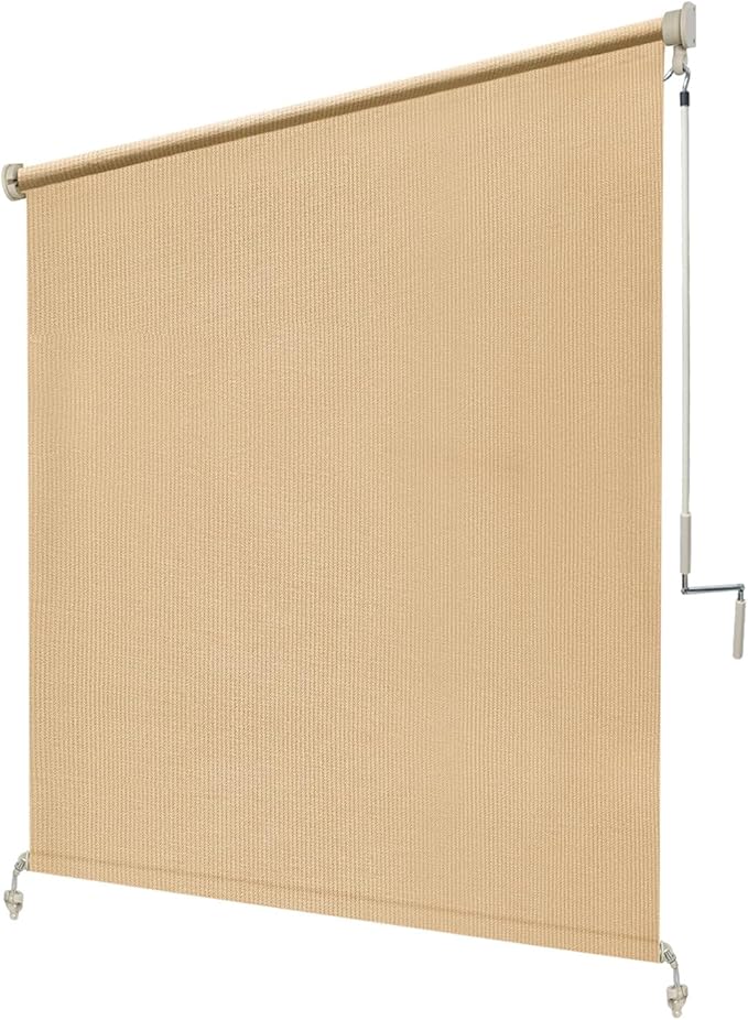 KANAGAWA Outdoor Roller Shade 4'X8' Sesame Exterior Cordless Patio Roll Up Shades for Outside Pergola Porch, Outdoor Blinds for Patio