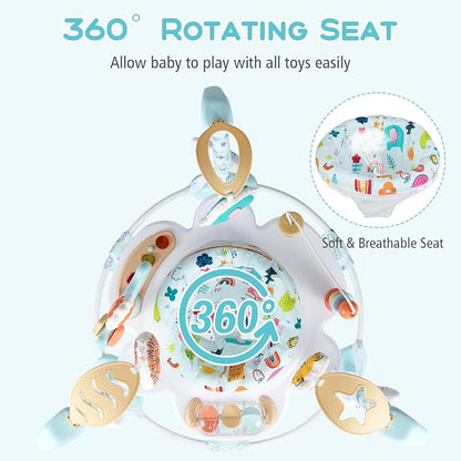 INFANS Baby Activity Center, 3 in 1 Play Center Jumpers and Bouncers with Music, Lights, Interactive Toys, 360°Rotating Seat, Adjustable Heights, Exersaucer Learning Toys for 6-12 Months (Light Blue)