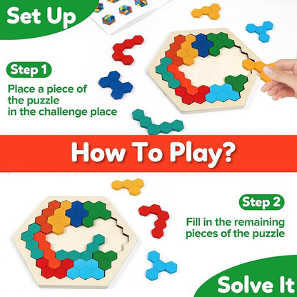Wooden Puzzles Blocks Brain Teasers Logic Games for Classroom & Party Times,Jigsaw Puzzle Intelligence STEM Montessori Educatioanl IQ Toys Games for Kids Boys Girls Ages 3+ (3 Pack)