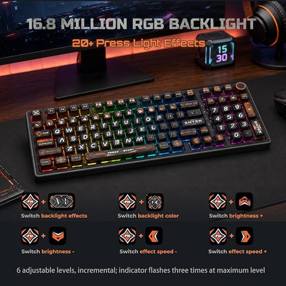RK ROYAL KLUDGE R98 Pro Wired Mechanical Keyboard, RGB PC Gaming Keyboard with Number Pad and Volume Knob, dye Sublimation DSA Profile Pudding Keycaps, for Win/Mac, Hot Swappable Linear Cream Switch
