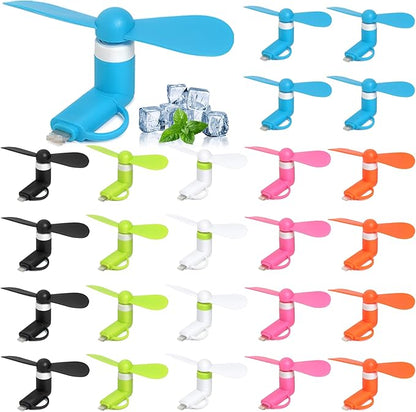 24 Pack Handheld Mini Fan Bulk, 2-in-1 Portable Mini Cell Phone Fan Compatible for iPhone, iPad, Samsung, Android Smartphone, Tablet - Colorful and Powerful Cell Phone Summer Accessories