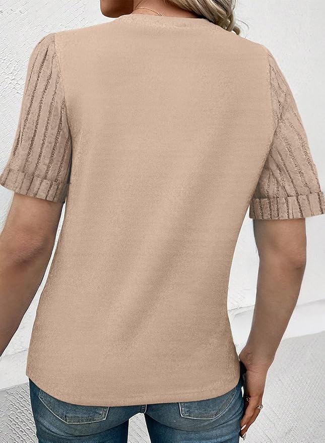 SHEWIN Women's Short Sleeve Summer Tops Crewneck Knit Solid Loose Casual Basic T Shirts Tee Blouses