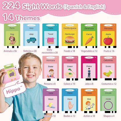 Alotwan Girls Toys Spanish Talking Flash Cards - Toddler Montessori Toys for Age 2-4, Bilingual Español Speech Therapy, 224 Words Preschool Learning Activity, Gifts for Little Girls 2 3 4 5 Years Old