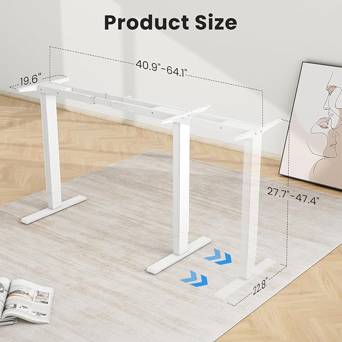 Dual Motor Electric Desk Frame- Standing Desk Legs, Ergonomic Height Adjustable Desk Frame, Sit Stand Desk Frame, Heavy Duty 330 lb Load Capacity (White Frame Only)